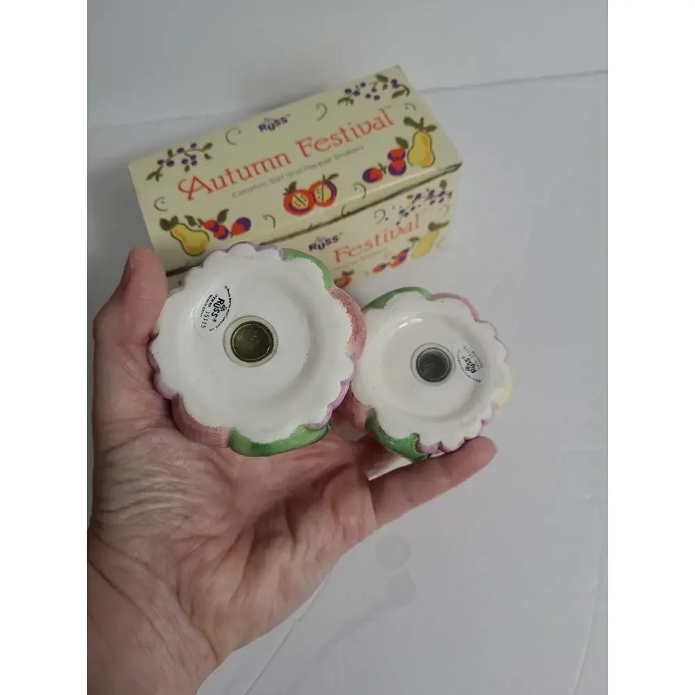 Vintage Russ Autumn Festival Pumpkin Salt & Pepper Shaker Hand Painted w/Org Box